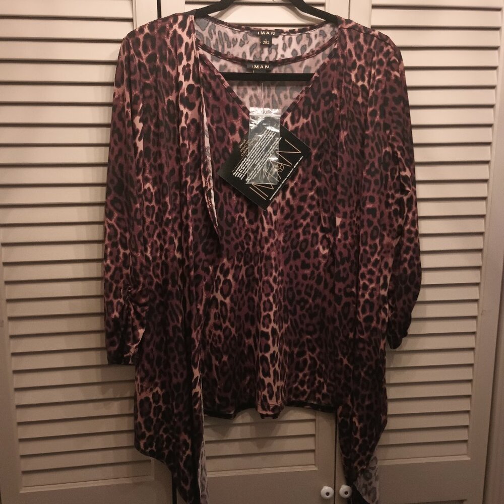 IMAN Brown Animal Print 3 Piece Pant, Tank top and Blouse Set.